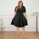 Black Lace Trim Short Sleeve Plus Size Dress