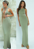 Sexy Solid Lace-Up Two Way Hollow Long Dress