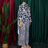Plus Size Leopard Printed Shirt Zebra Print Wide Leg Pants Two Piece Set