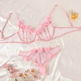 Sexy Pink Flower Erotic Plus Size Lingerie Bra Pantie Underwear Set