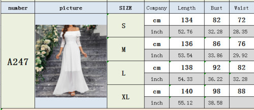 White Elegant Off Shoulder Lace Chiffon Half-Sleeve Wedding Bridesmaid Dress