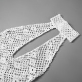 Solid Halter Fishnet Sleeveless See-Through Mesh Lace-Up Sexy Dress