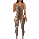 Wild Printed Sleeveless Square Neck Low Back Tight Jumpsuit
