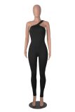 Solid One Shoulder Ribbed Yoga Sleeveless Jumpsuit
