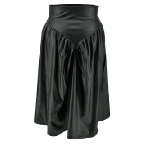 Trendy Plus Size PU Leather Long Skirt with Pockets