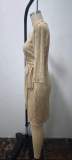 Sequin V-Neck 3/4 Sleeve Tie Waist Casual Dress