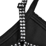 Solid Irregular See Through Rhinestone Mesh Slit Slip Dress