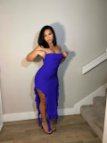 Sexy Strapless Ruffled Ruched Slit Bodycon Dress