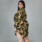 Camo Print Zipper Drawstring Casual Fashion Plus Size Dress