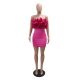 Strapless Ruffle Solid Sexy Bodycon Dress