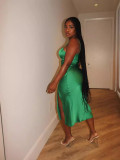 Solid Sexy Strap Slit Midi Dress