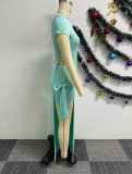 Sexy Solid Hollow Stretch Slit Tie Side Irregular Long Dress Shorts Two Piece Set
