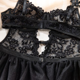 Floral Transparent Lace Backless Bodysuit and Skirt Sexy Lingerie 2PCS Set