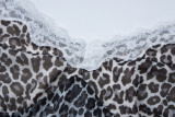 Leopard V-neck Mesh Patchwork Lace Trim Ruffle Cami Dress