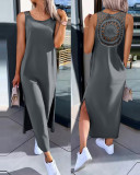 Solid Sleeveless Slit Casual Long Dress