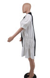 Loose White Black Color Block Casual Dress