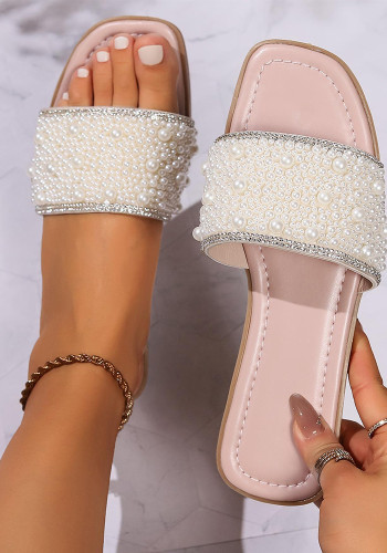 Womens Flat Slippers Pearl Open Toe Flat Sandals