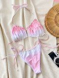 Sexy Gradient Print Bikini Tie Sides Ruffle Two Pieces Swimsuit