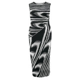 Plus Size Print Striped Sleeveless Long Bodycon Dress