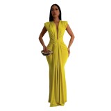 Sexy Solid Sexy Plunge Neck Sleeveless Maxi Dress