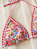 Sexy Floral Print Triangle Bikini Two Pieces Swimsuit