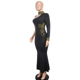 Black Halter Neck Sequin Embellished One Sleeve Party Dress