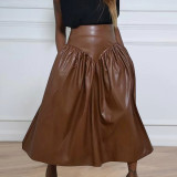 Trendy Plus Size PU Leather Long Skirt with Pockets