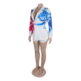 Sexy Printed Blazer Shorts Two Piece Suit