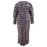 Plus Size Printed Loose Long Sleeve Slit Causal Long Dress