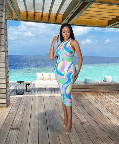 Multi-Color Sleeveless Ribbed Sleeveless Bodycon Dress