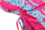 Sexy Slash Shoulder Tie Dye Hollow Print Short Dress