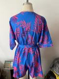 Printed Tie Waist V-Neck Casual Playsuit