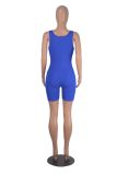 Solid Ribbed Knitting U-Neck Sleeveless Rompers