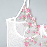 Sexy Lingerie Embroidered Flower Cami See Through One-Piece Bodysuit