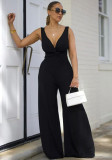 Sexy Deep V Low Back Sleeveless Twisted Wide Leg Jumpsuit