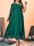 Green Chiffon Slash Shoulder Plus Size Long Party Dress
