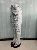 Washed Cargo Zipper Casual Stretchy Jeans Denim Pants