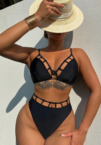 Black Hollow Out Two Pieces Swimwear