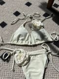 Solid Rose Drawstring Halter Bikini Set