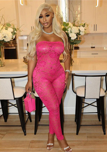 Strapless Lace See Through Sexy Jumpsuit