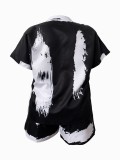 Plus Size Black & White Short Sleeve Shirt Top and Shorts 2 Piece Set
