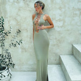 Sexy Solid Lace-Up Two Way Hollow Long Dress