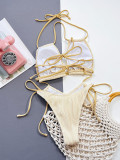 Sexy Lace Up Beige One-Piece Bikini Swimsuit