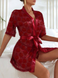 Burgundy Lace Sexy Night Robe Womens Lingerie