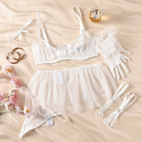 Mesh Wedding Night Dress Sexy Lingerie Set with Gloves without veil