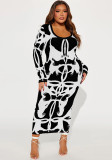Plus Size Sexy Scoop Neck Long Sleeve Midi Dress