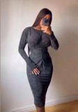 Sexy Shiny Two Way Long Sleeve Slim Dress