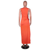 Printed Hollow Cross Sleeveless Slit Maxi Dress