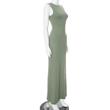 Sexy Solid Lace-Up Two Way Hollow Long Dress