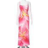Chic Floral Print Cami Long Slit Dress